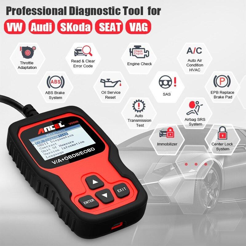 Ancel VD500 OBD2 Automotive Scanner: Full System Code Reader & Car Diagnostic Tool for VW, Audi, Skoda